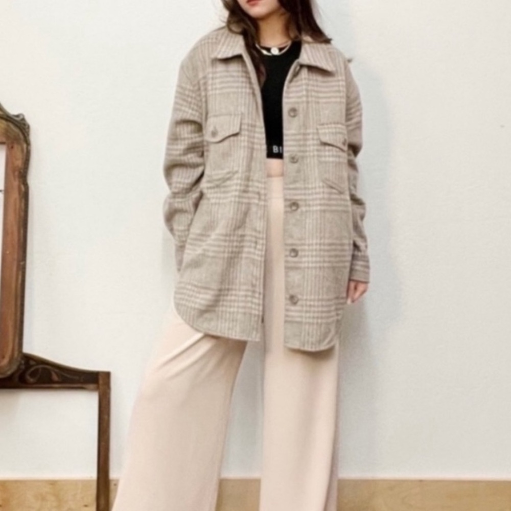 NWT Joie • Beige plaid shacket chore coat size Small
